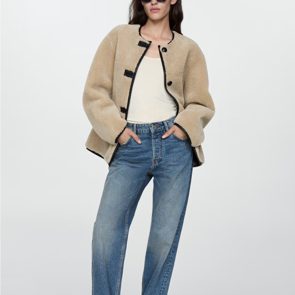 MANGO FUR-EFFECT COAT WITH APPLIQUÉS